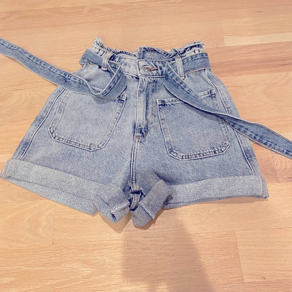 Zara paper bag denim shorts
